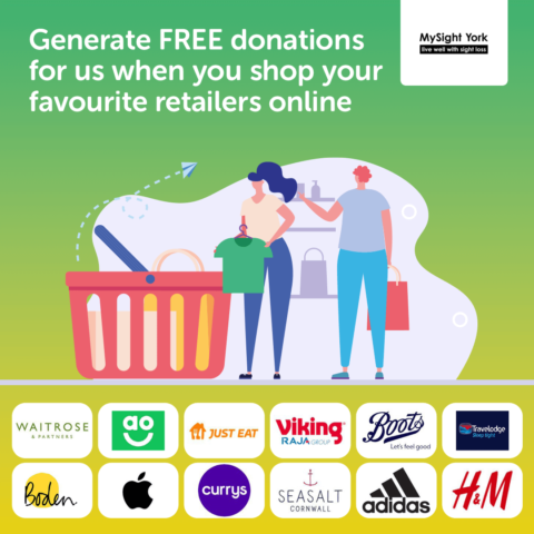 Image shows a variety of logos from different retailers, with the text: Generate FREE donations for us when you shop your favourite retailers online.