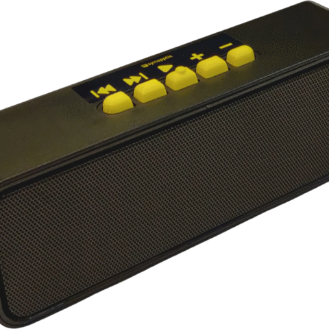 Black usb talking book player with bright yellow controls